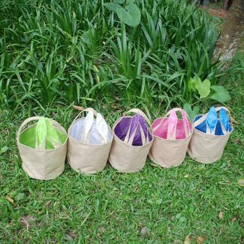 

30pcs/lot free shipping burlap bunny easter bucket with ears kids easter egg bucket easter totes basket high quality hot seling