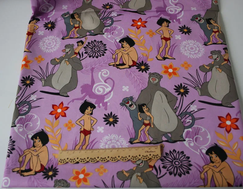 

1 yard The Jungle Book in purple Cotton DIY fabric curtain cloth pillow width 140cm sewing home textiles decoration