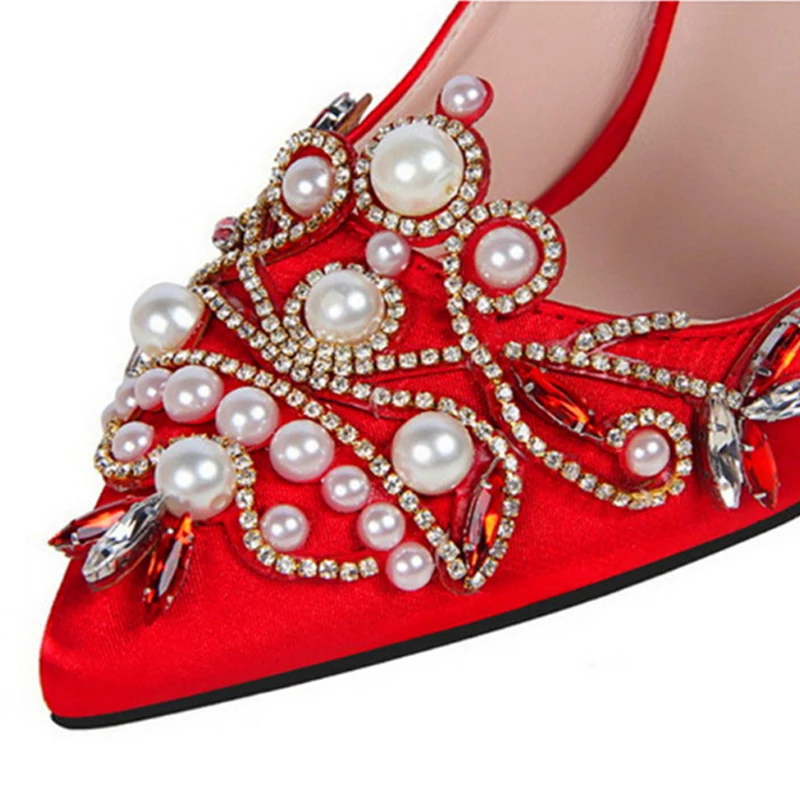 Женские туфли на высоком каблуке со стразами с острым носком|crystal high heel shoes|high