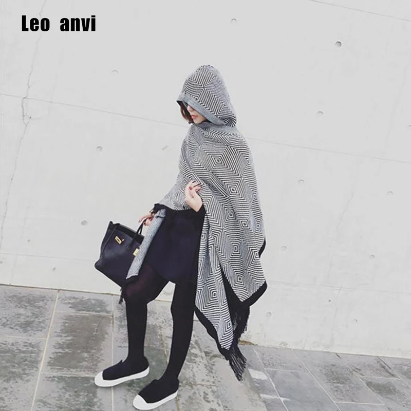 Женский шарф одеяло leo anvi зимняя накидка в клетку с богемным воротником пончо из