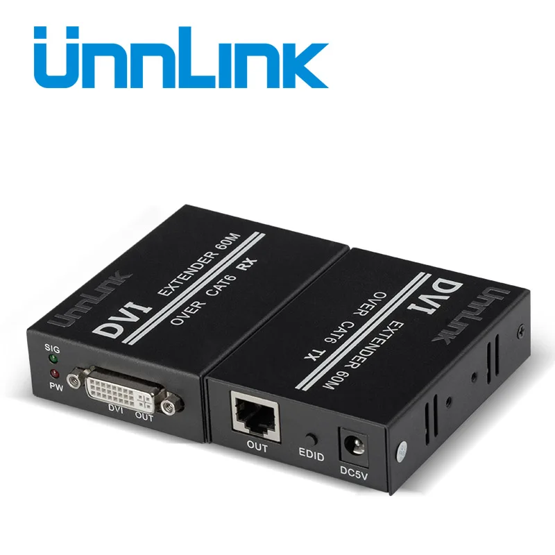 

Unnlink DVI Extender Adapter 60m DVI Extension Network RJ45 LAN Cat5e/Cat6 Cable FHD 1080P@60Hz for computer Smart TV projector