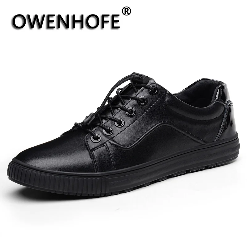 Men's casual leather shoes for men Pure black uomo male Lace Up leisure