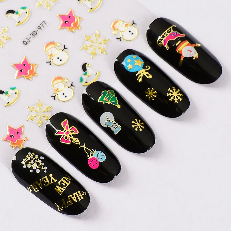 

MEET ACROSS Christmas Snowflake 3D Nail Sticker Santa Claus Deer Pattern Adhesive Transfer Sticker Manicure Nail Art Decals