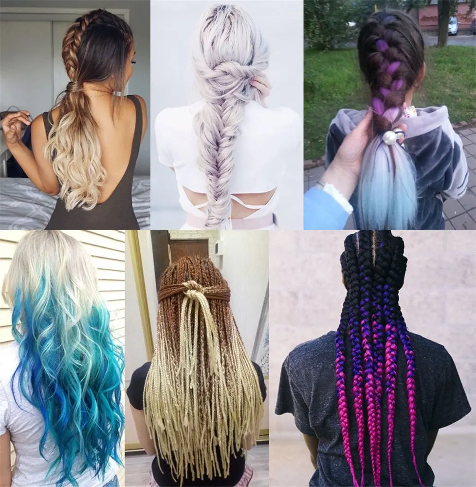 Feilimei Ombre Плетение наращивания волос Синтетическое японское волокно Jumbo Braides 24