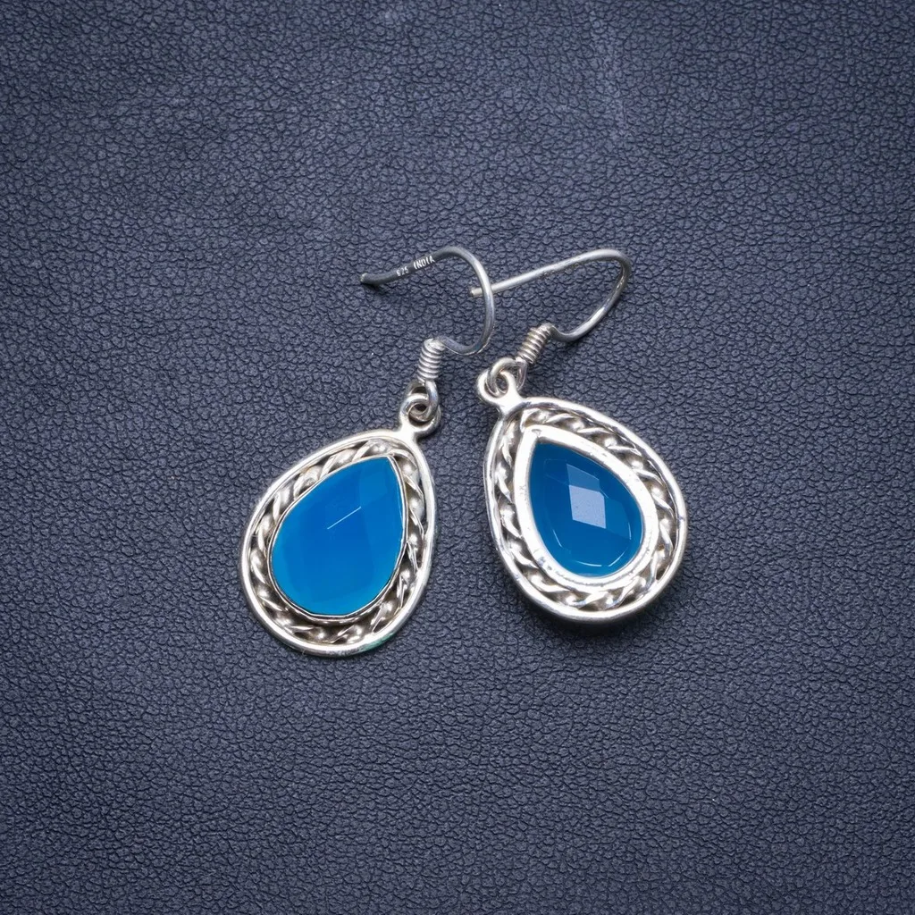Natural Chalcedony Handmade Unique 925 Sterling Silver Earrings 1.25" X4327