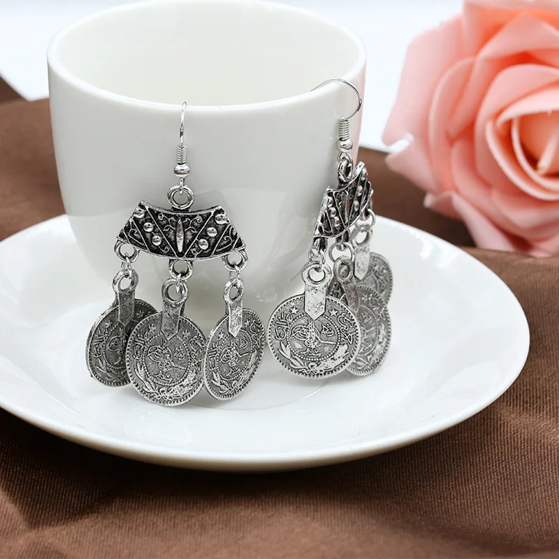 Drop Earrings New Fashion Ethnic Bohemian Gypsy Drop Earrings Sector Design Boho Indian Jewelry Long Big Pendant Ancient Coins Earrings long earrings pendant earrings drop earrings