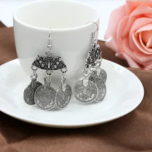 2016 nova moda étnica boêmia cigano gota brincos design setor boho indiano jóias longo grande pingente antigo moedas brincos