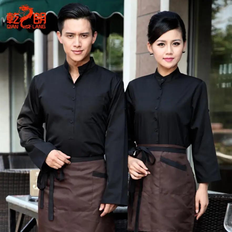Long sleeved cafes catering fast food restaurant waiter uniforms hotel