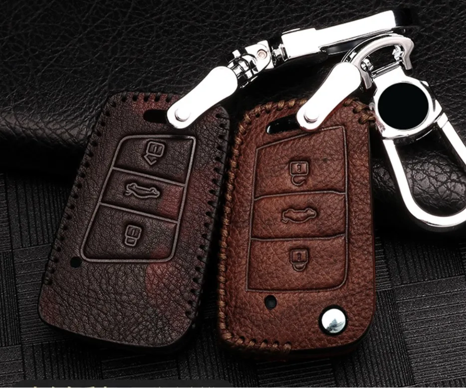 Car Leather Key Cover Case For Volkswagen Polo MK6 CC B5 B8 Golf7 Passat Tiguan MK2 Touran Golf 6 Accessories