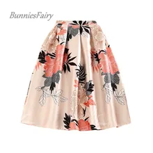 BunniesFairy бренд Осень Новая Элегантная Женская винтажная ретро Цветочная печать миди-юбка с высокой талией Офисная Женская офисная одежда