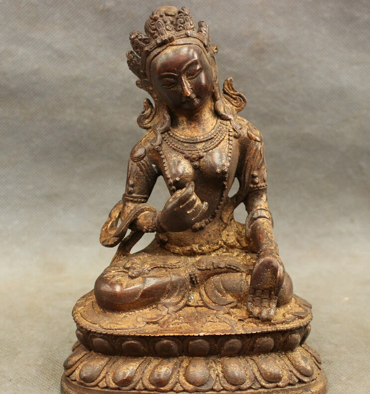 

S4228 Chinese Bronze Folk Kwan-Yin Gun Yin Goddess Statue Maitreya Tara Buddha Joss D0318