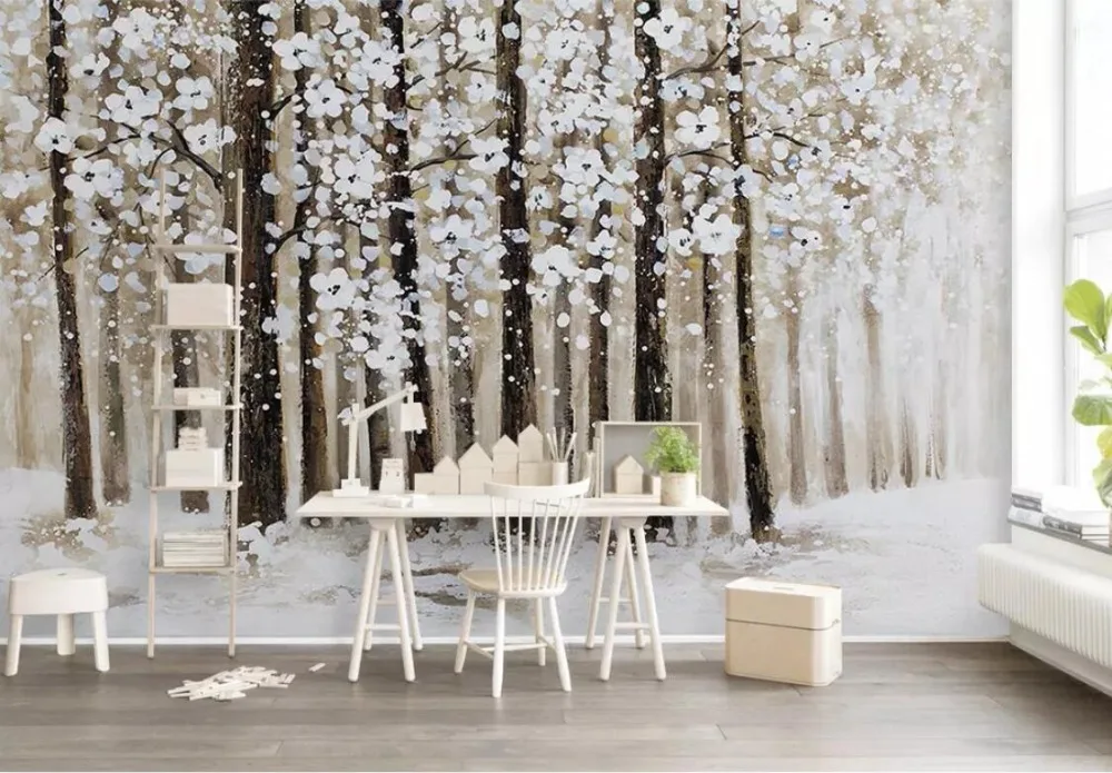 

Only beautiful snowscape, trees, flowers, landscape, Nordic 3D mural wallpaper