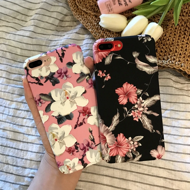 

EKDME For iphone X 8 7 6 6S Phone Case Beautiful Leaves Flower Leaf Painted Hard PC Phone Case For iPhone 6 6S 7 8 Plus Cases