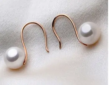 

free shipping CHARMING 10-11MM AAA south sea white pearl earring 18k