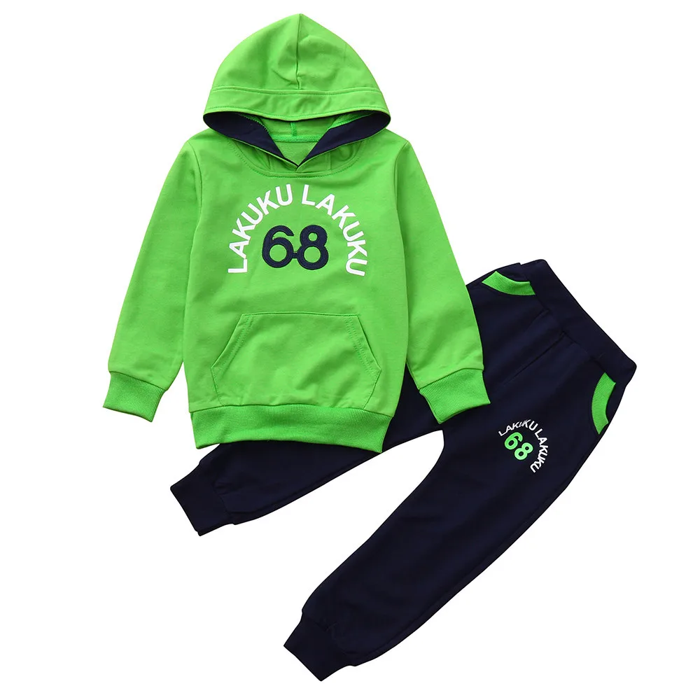 Комплект из 2 предметов для новорожденных детей, одежда для малышей для девочек и мальчиков Топ с капюшоном с длинными рукавами и буквенным принтом+ штаны, комплект одежды roupa infantil - Цвет: Зеленый