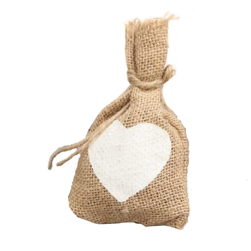 50pcs Burlap Bags Gift Pouches Heart Small Candy Jewelry Storage