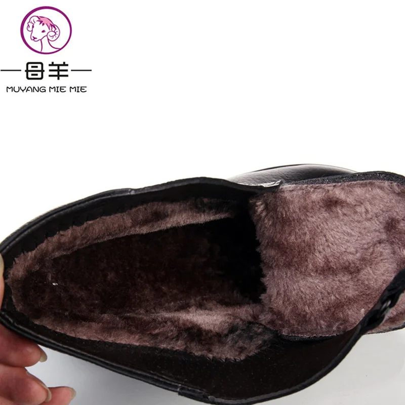 MUYANG MIE MIE Plus Size Winter Women Shoes Woman Genuine Leather Flat Ankle Boots Fashion Warm Snow Boots Women