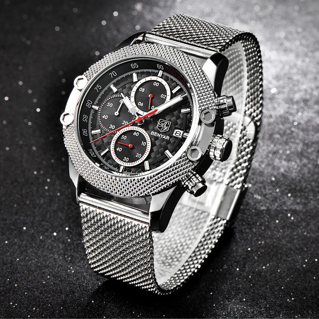 

Men Watches Sport Chronograph Mesh Band Luxury Quartz Watch erkek kol saati montre homme 2019 luxe de marque horloges mannen