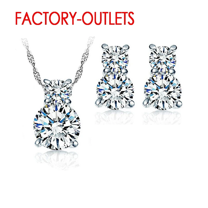 Bridal Jewelry Sets 925 Silver Necklaces Stud Earrings Round Crystal For Women Girls Engagement Anniversary