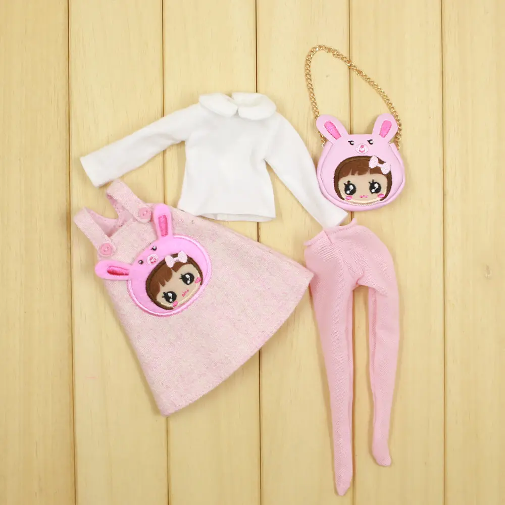 Наряды для куклы Blyth, розовый костюм кролика, включая сумку, шляпу и комбинезон для 1/6, pullip jerryberry licca icy dbs doll - Цвет: like the picture