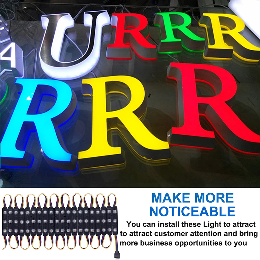 RGB 5050 SMD LED Module Injection Light DC12V 3LED Waterproof Advertising Sign Store Front Lighting Module Strip Light 20-100PCS (10)