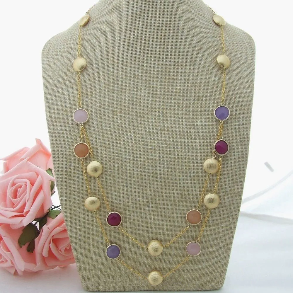 

N032708 29''-31'' 2 Strands Multi Color Fittings Necklace