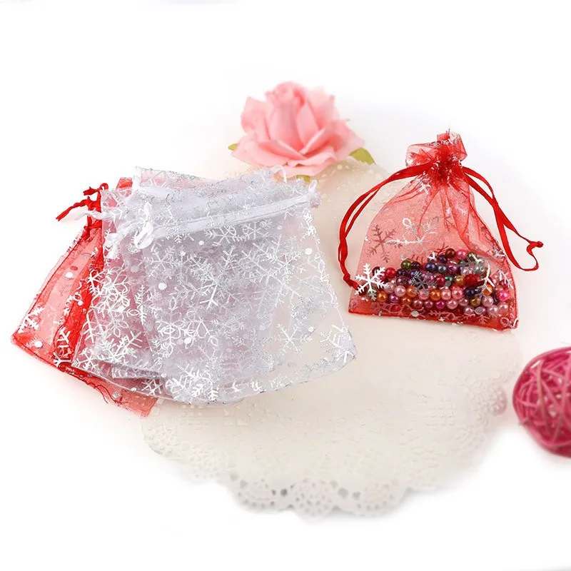 40pcs Small Organza Bags snowflake Candy Jewelry Packaging Bags Wedding Decoration Christmas Gift Bag Pouches 9*12CM
