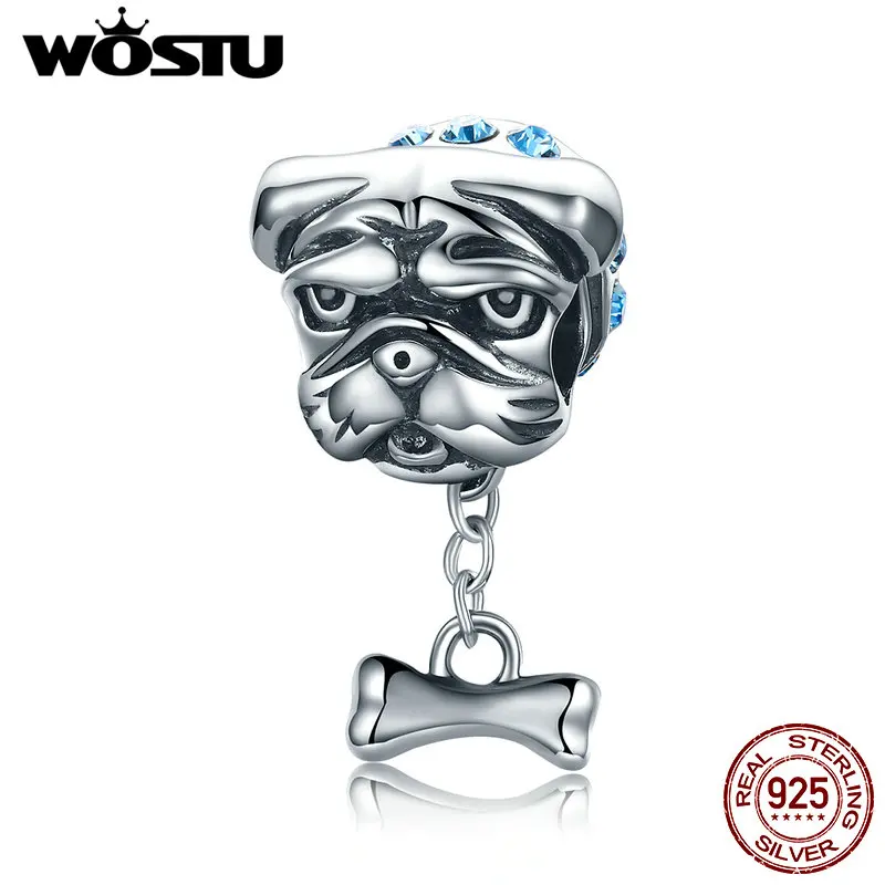 

WOSTU High Quality 925 Sterling Silver Bulldog Beads Fit Original WOST Charm Bracelet DIY Jewelry Gift BKC187