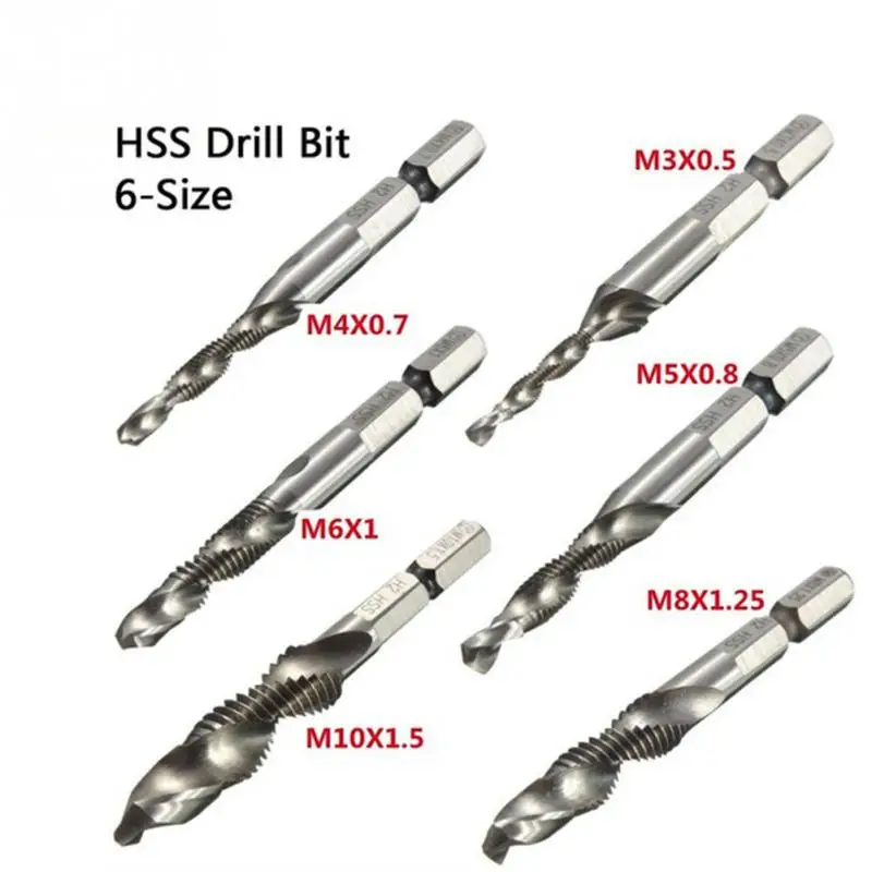 6pcs set m3 m10 composite tap drill bit thread spirals crew tap 1 4 what size drill bit for 1 4 tap