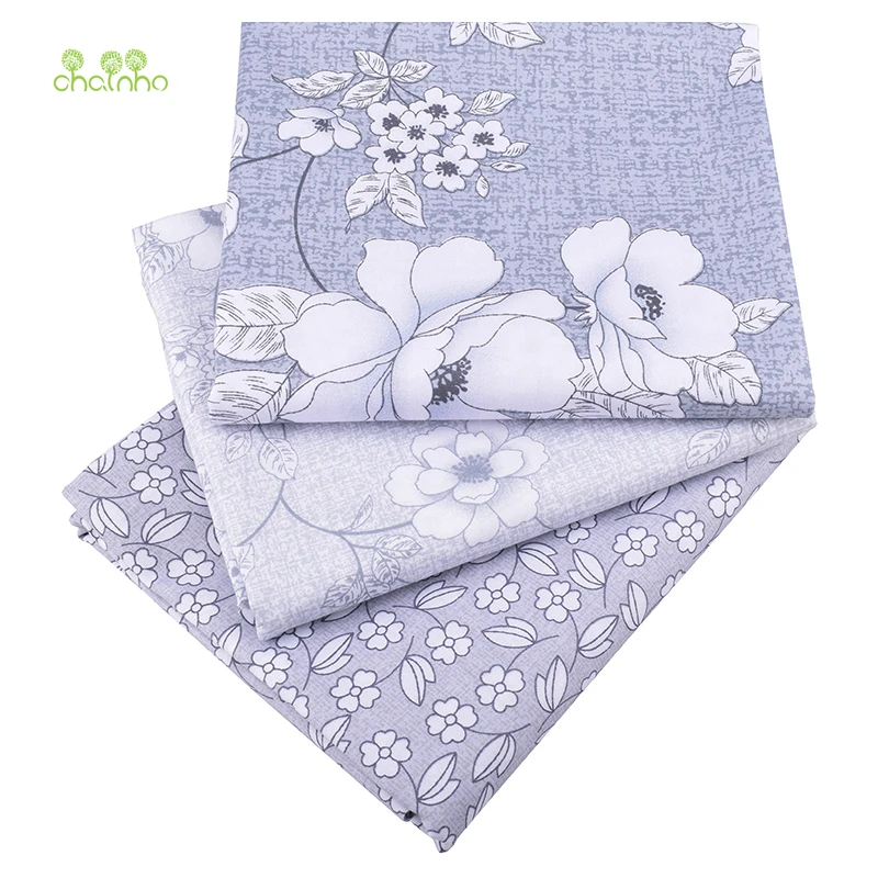 Chainho 3 шт./лот серый цветочный, саржевая хлопковая ткань, Лоскутная Ткань, DIY шитье стеганое жир четверти материал для ребенка и детей
