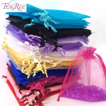 

FENGRISE 100pcs 7x9 10x12 cm Tulle Organza Bags Wedding Candy Gift Pouches Baby Shower Kids Favors Birthday Party Decor Supplie