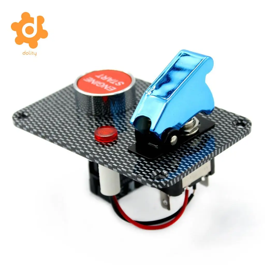 dolity Car Marine Boat RV Start Push Button + Toggle Switch with Blue Cover Panel