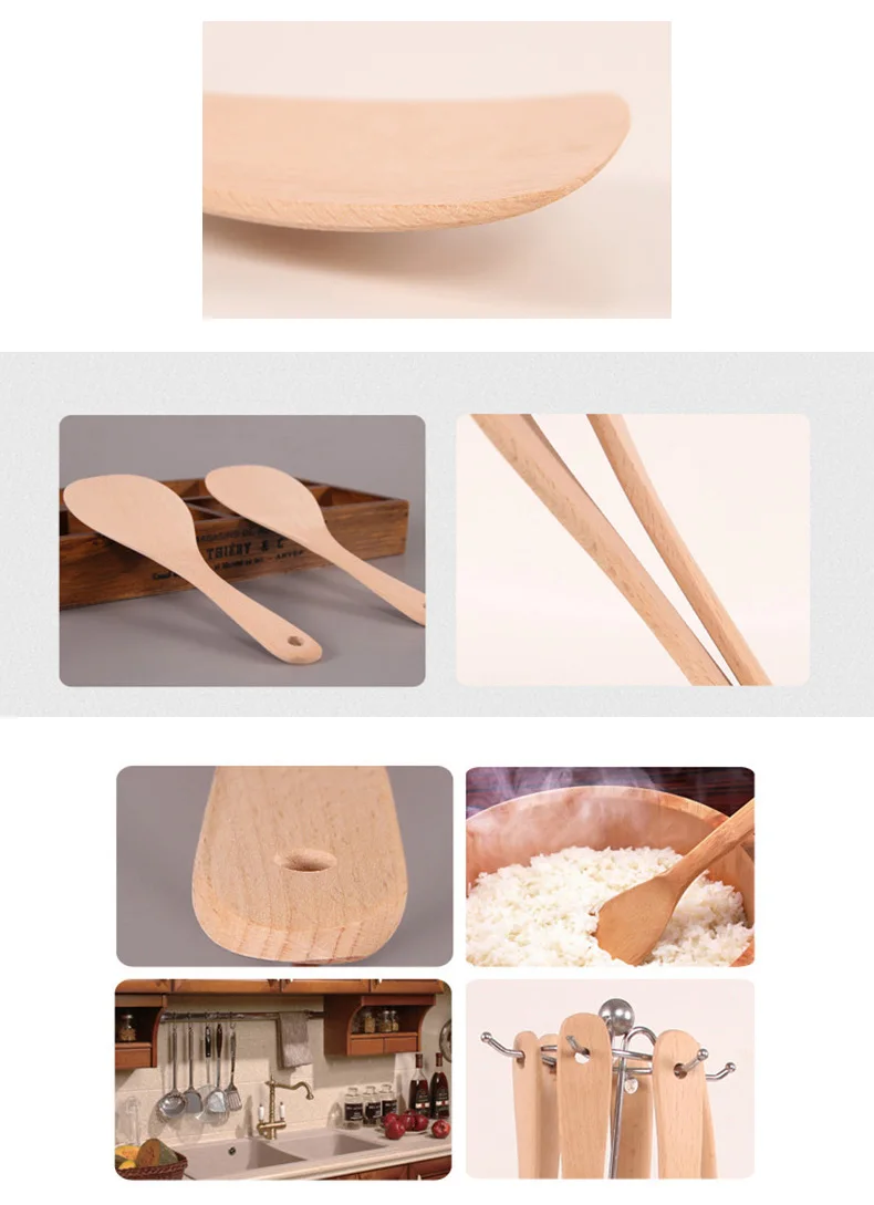 Твердая антипригарная деревянная ложка для риса, здоровая, без краски и воска ложка для риса простая и креативная лопатка для риса