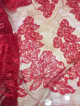 

Fashion LJY-32903 Embroidery Tulle Fabric in red French Tulle Lace Fabric Mesh Material High Quality with sequins