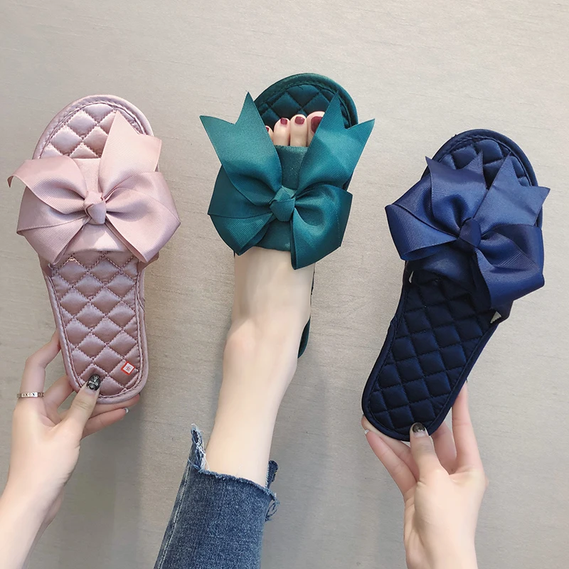 

Slippers Med Outside Mules Modis Female Summer 2019 Ladies Babouche Rubber Male Beach Brief Bow Knot Leather Slides Outdoor