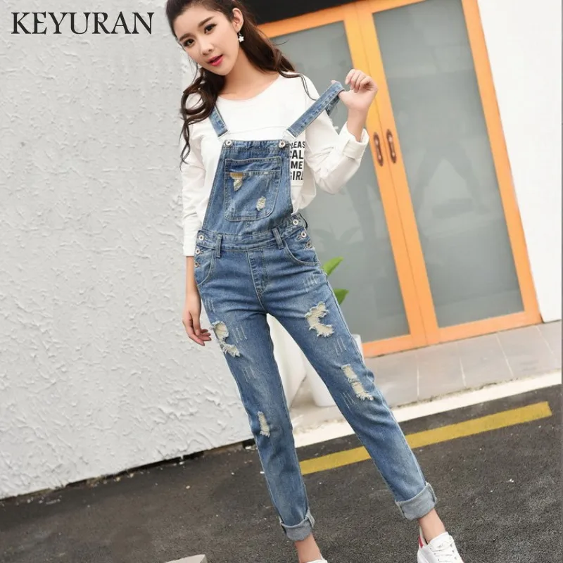 

2019 New Spring Boyfriend Women Overalls Cool Denim Jumpsuit Ripped Hole Casual Jeans Sleeveless Jumpsuits Hollow Out Rompers