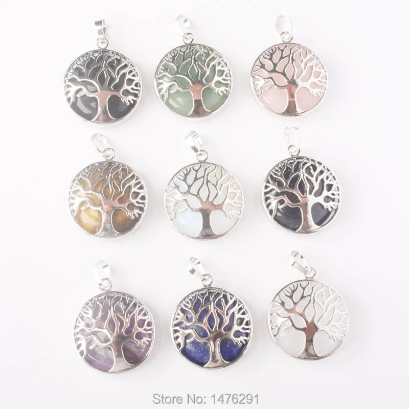 

Mix-Color Crystal Stone Round Beads Chakra Tree Pendant 1PCS