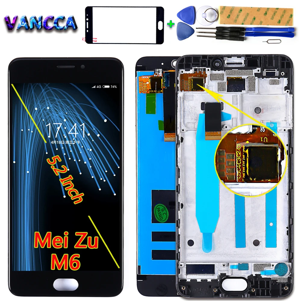 

Vancca 5.2 inch LCD display for Meizu M6 Touch screen for Meilan 6 digitizer Assembly Frame with Free Tempered Galss Tools