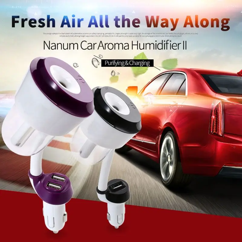 

Car Air Humidifier with 2 USB Car Charger Ports Car air freshener Purifier Aroma Oil Diffuser Aromatherapy Mist Fogger