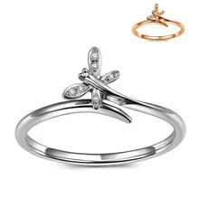 Auténtico 100% 925 Anillo de Plata Simple de la Libélula de Cristal Ajustable Anillo Abierto Para Las Mujeres Partido Joyería Del Anillo de Bodas