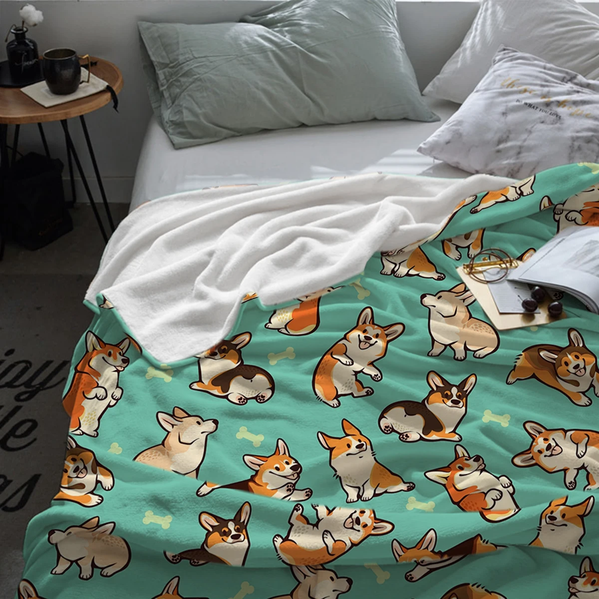 Jolly Corgis в зеленом пледы одеяло, домашнее украшение собака и Кость Теплый микрофибры одеяло s для спальни