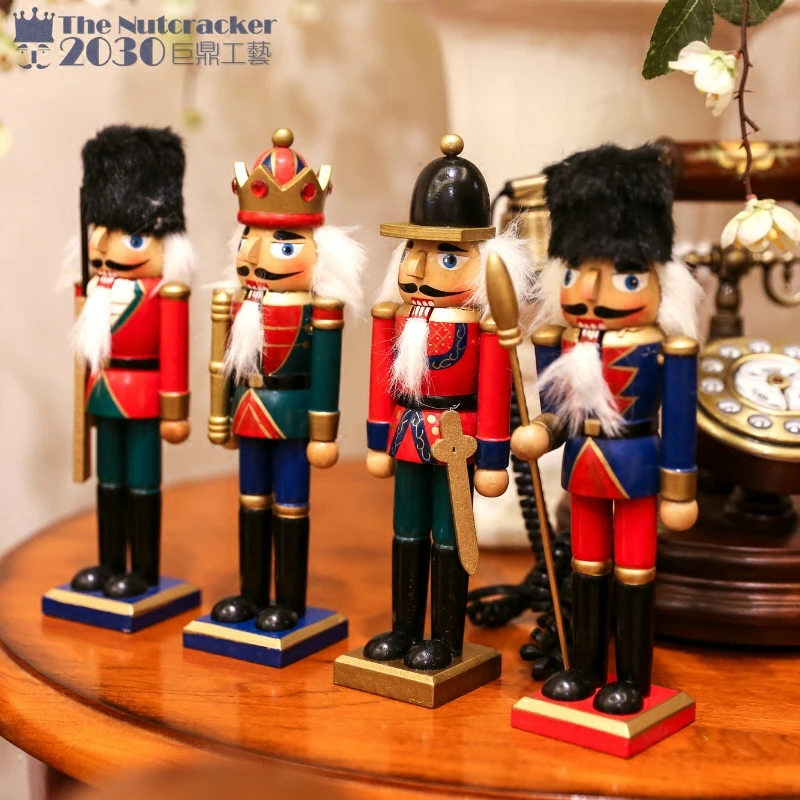 

New 23Cm High Christmas Holiday Nutcracker Green King Red Soldier Vintage German Wooden Table Walnut Toy Zakka Dolls