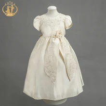 New Girl Dress Slit Embroidery Flowers Big Rose Bow Girls Dresses for Party and Wedding Girl Clothes Princess
