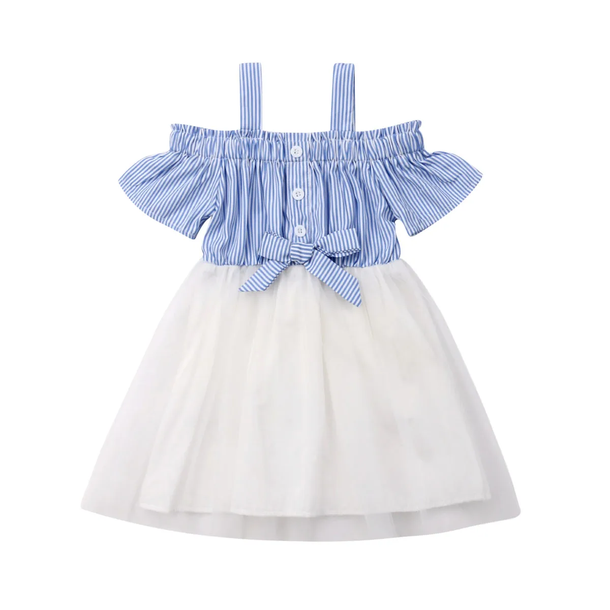 

2019 Summer Toddler Girl Dresses Kid Clothes Off Shoulder Stripe Tulle Tutu Dress Wedding Party Children Baby Girl Clothing