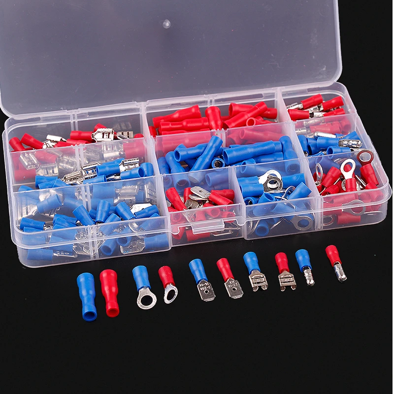 

200Pcs Assorted Insulated Spade Bullet Ring Connector Crimp Electrical Wire Terminal Set Red Blue