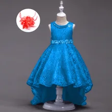 Элегантная одежда для девочек; детское платье для свадебной вечеринки; асимметричное вечернее платье с коротким передом и длинной спинкой; торжественные платья со шляпой и цветком