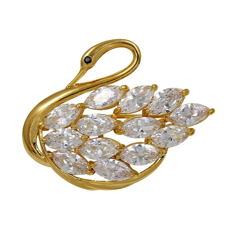 

baiduqiandu Brand New Arrival Cubic Zircona Crystal Swan Zircon CZ Brooch Pins for Women or Wedding in Rose Gold or Silver Color