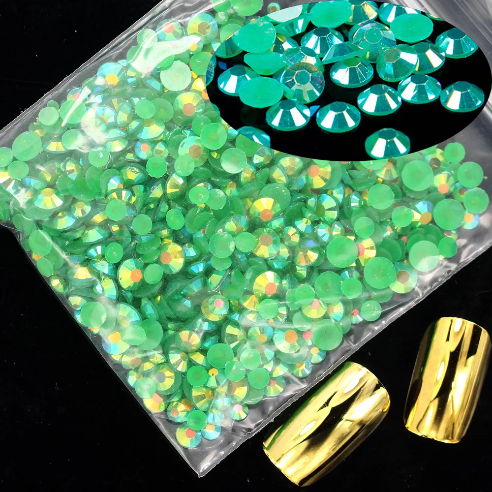 Драгоценные камни для ногтей 1000 шт 4 мм стразы из смолы с плоской задней поверхностью круглый клей на исправление камней аппликации для рукоделия - Цвет: 23 EMERALD AB