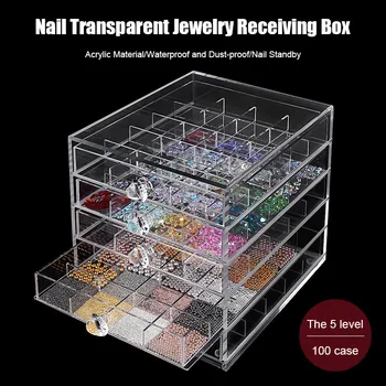 

Transparent Nail Art Storage Box 5 Layer 100 Grid Large Capacity Organizer Case for Manicure Tool SK88