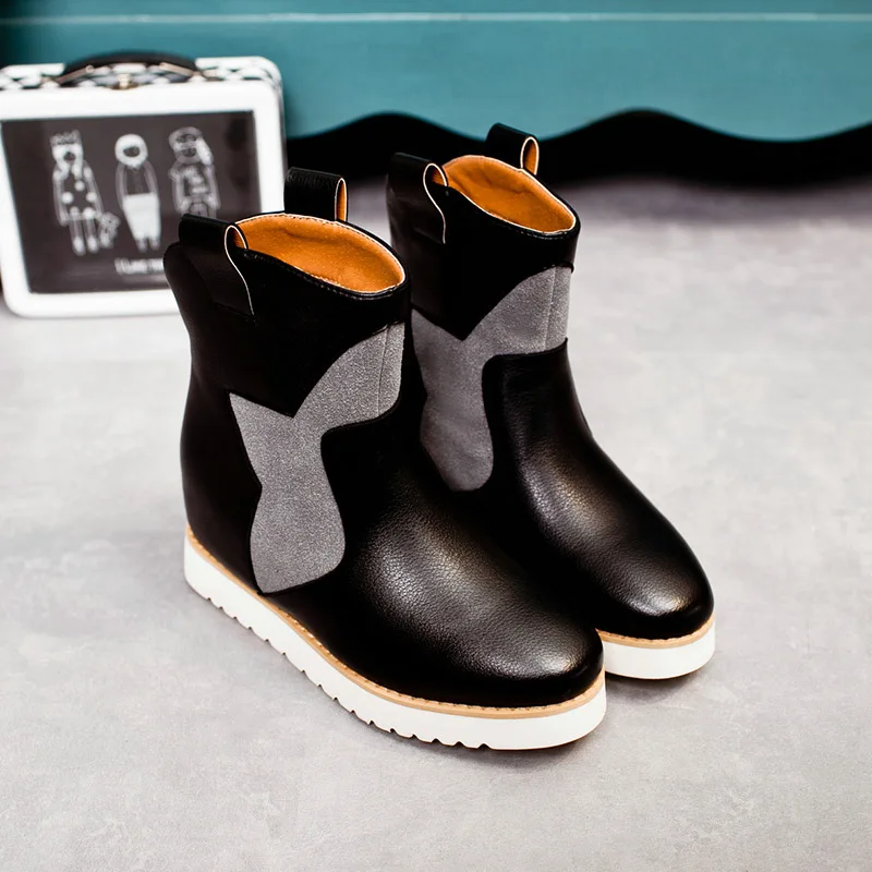 

Winter Fashion Height Increasing WoMen Snow Boots With Short Plush Trend Round Toe Mixed Colors Slip On Girls Ankle Boots
